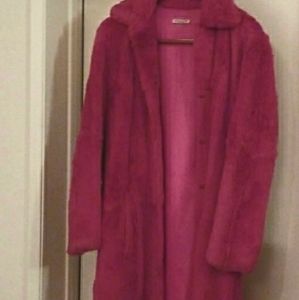 Hot Pink Knee-length Shaved Fur Coat